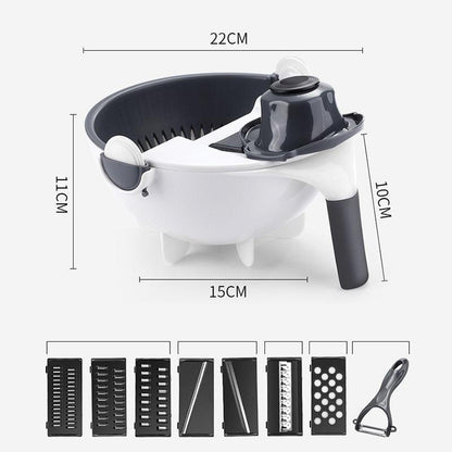 Belro 7-in-1 chopper and vegetable slicer with multiple blades for efficient food prep in a modern kitchen.
