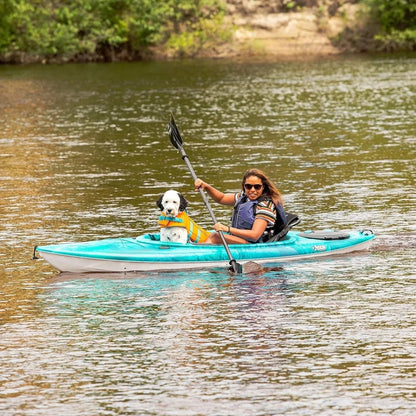Casavibeo Pelican Argo 100XR recreational kayak on calm water, showing its sleek design and comfortable seating.
