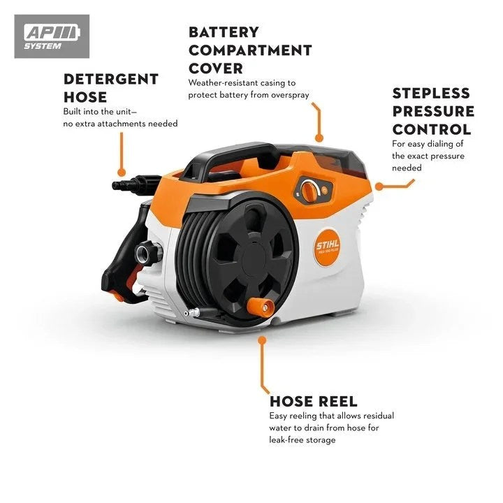 Casavibeo STIHL REA 100 PLUS electric pressure washer with hose and nozzle, ready for outdoor cleaning tasks.