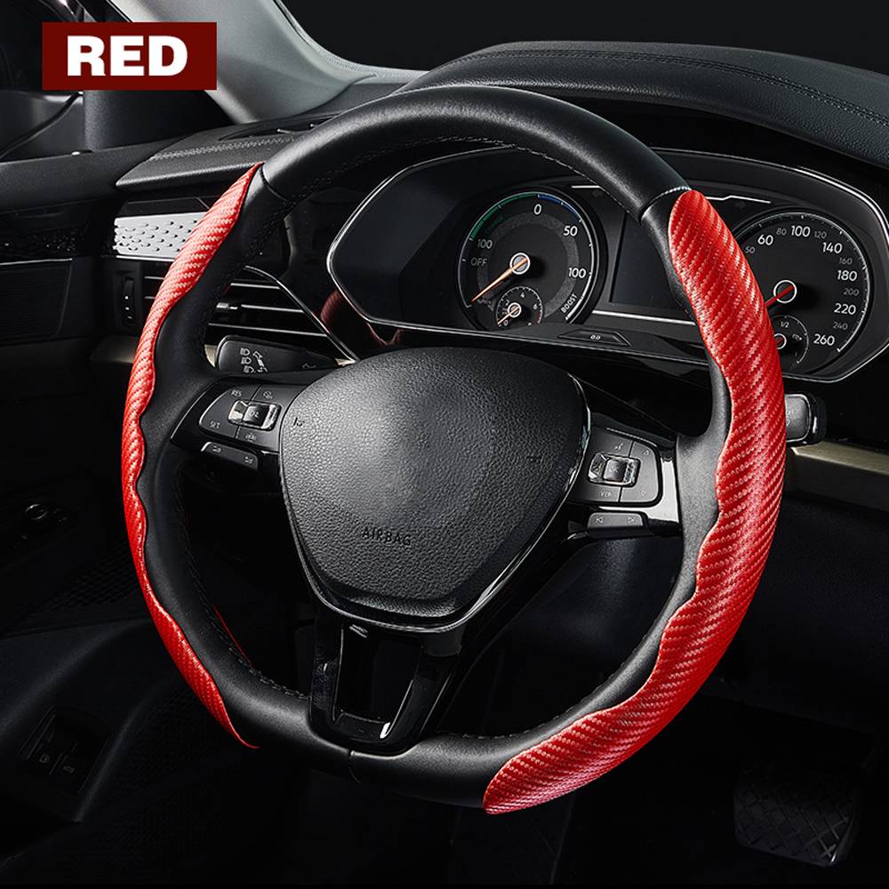Belro universal steering wheel cover in black fabric, designed for a comfortable grip and stylish car interior enhancement.