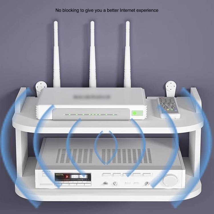 Belro Wifi router shelf storage box mounted on wall, designed for organizing router and accessories in home and garden furniture setting.