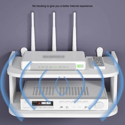 Belro Wifi router shelf storage box mounted on wall, designed for organizing router and accessories in home and garden furniture setting.