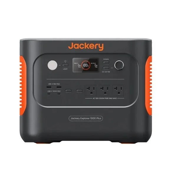 Casavibeo Jackery 1000 Plus portable power station with multiple outlets and digital display, shown in a sleek design.