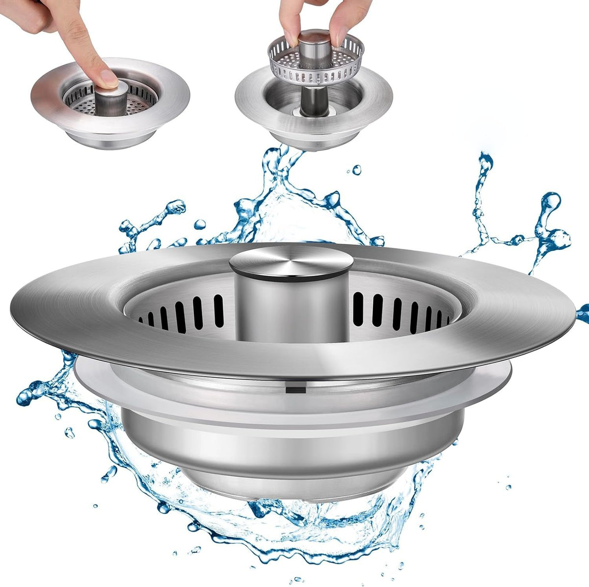 Belro kitchen sink drain strainer with stainless steel mesh and rubber rim for effective clog prevention in the kitchen sink.