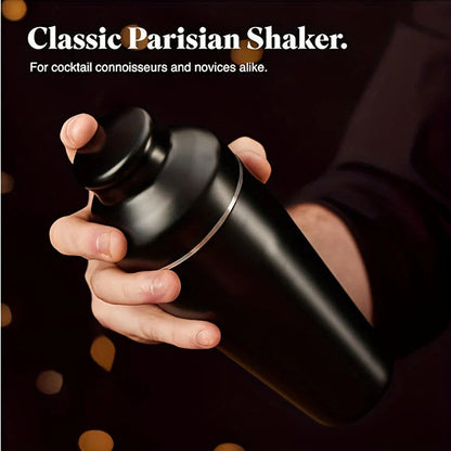 Premium stainless steel cocktail set with shaker, strainer, muddler, and glasses for home bar use by Belro.