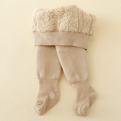 Kids winter fleece-lined leggings in khaki color from Belro, featuring soft, warm fleece lining and stretchy fabric for comfortable wear.