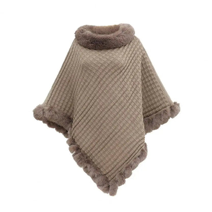 Khaki faux fur shawl cloak for women by Belro, cozy and stylish outerwear with plush texture and elegant design.