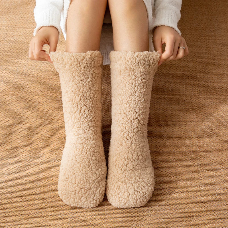 Belro cozy cashmere thermal socks in khaki, perfect for winter sleepwear, showing soft knit fabric and comfortable fit.