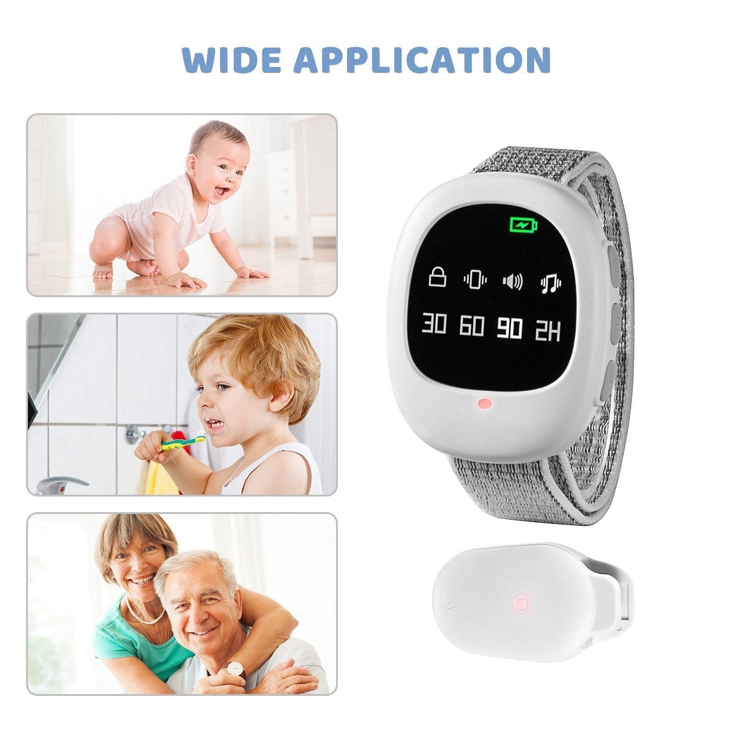 GETDECO wireless bedwetting alarm watch for kids and elders, with wristband design for potty training and nighttime moisture alerts.