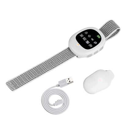 Wireless bedwetting alarm watch for kids and elders by GETDECO, showing a sleek wearable device with alert features for potty training.