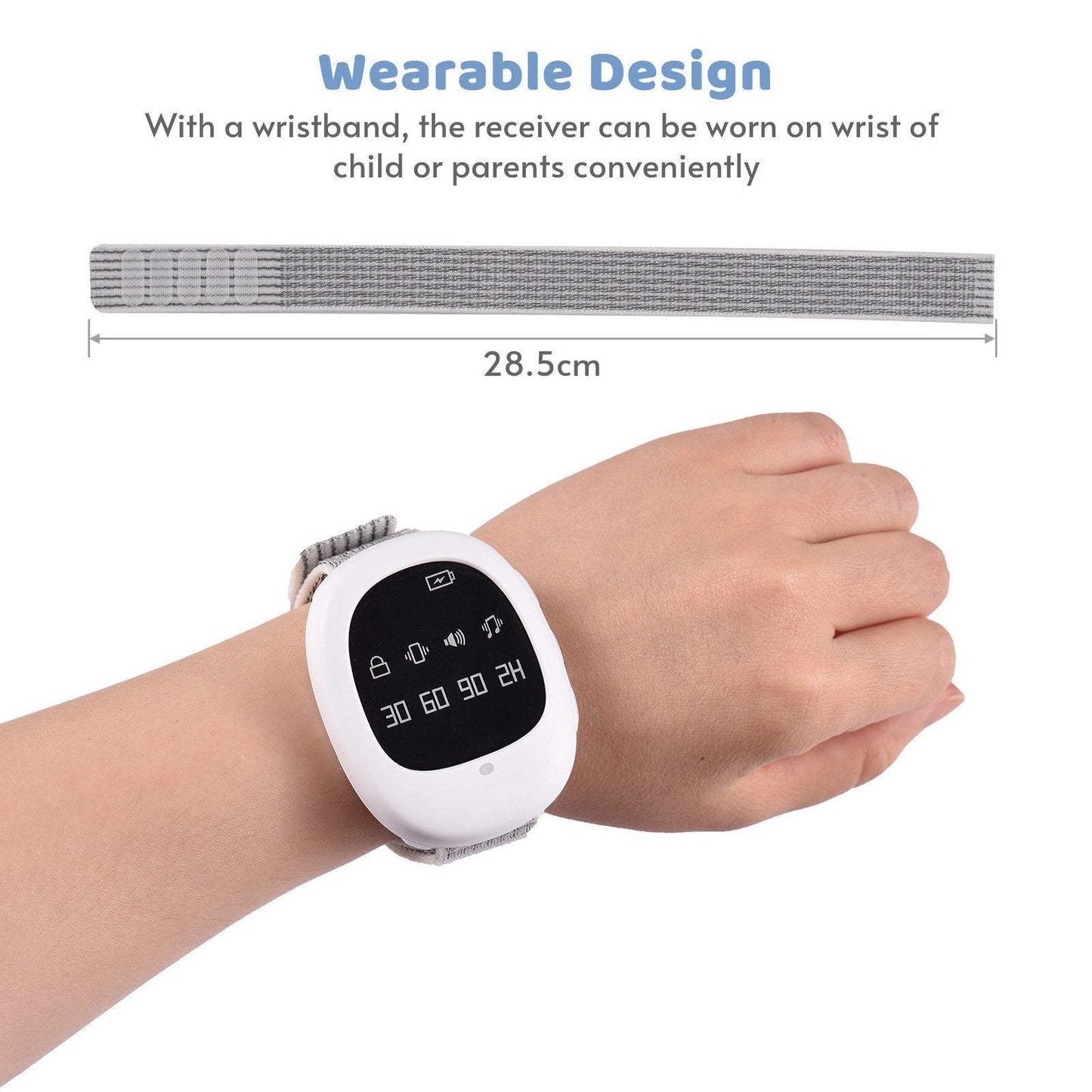 Wireless bedwetting alarm watch for kids and elders by GETDECO, featuring a wristband design for potty training and nighttime alert.