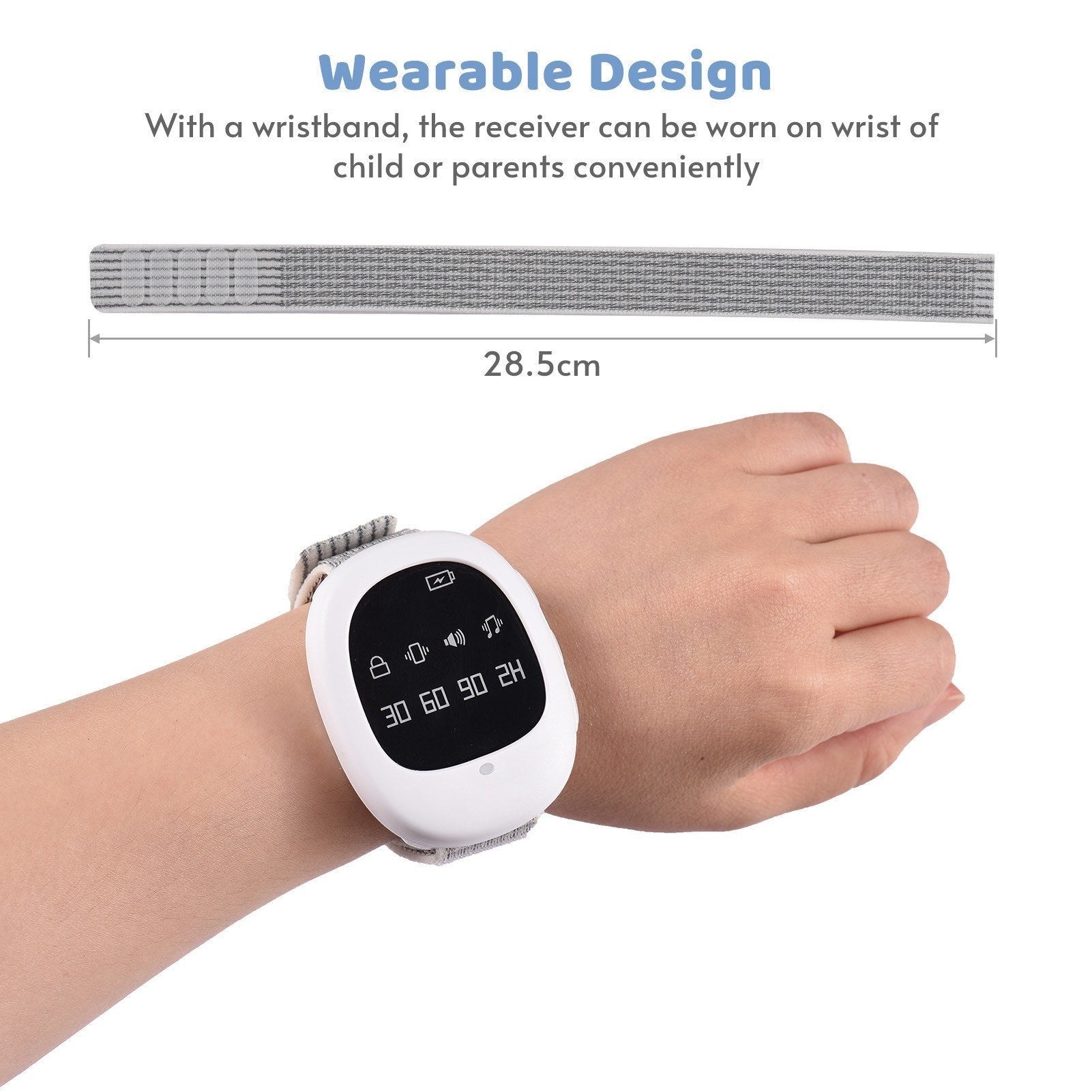 Wireless bedwetting alarm watch for kids and elders by GETDECO, featuring a wristband design for potty training and nighttime alert.