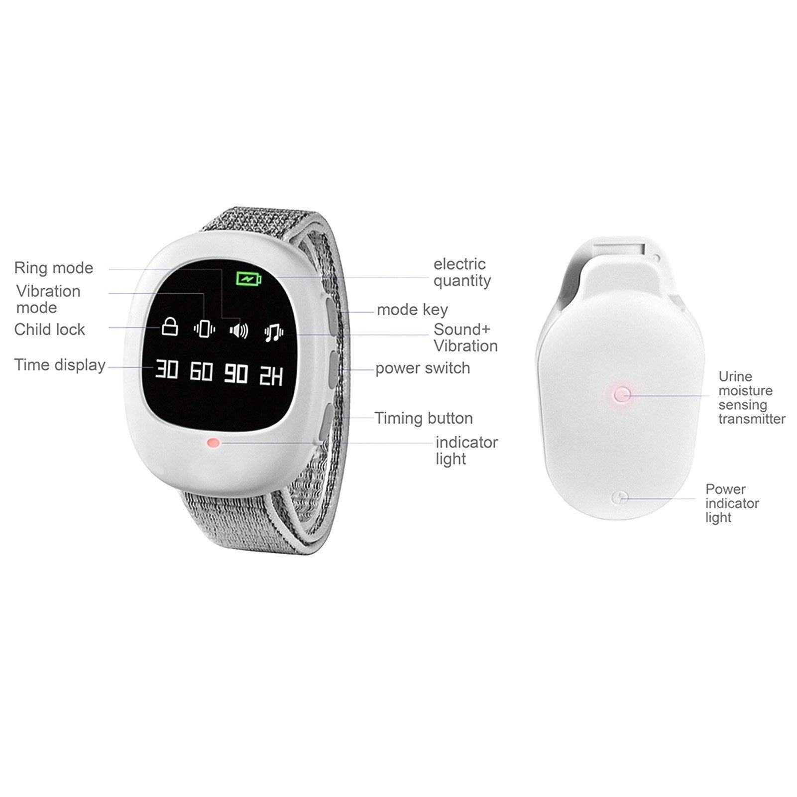 Wireless bedwetting alarm watch for kids and elders by GETDECO, featuring a wristband design for potty training and nighttime alerts.