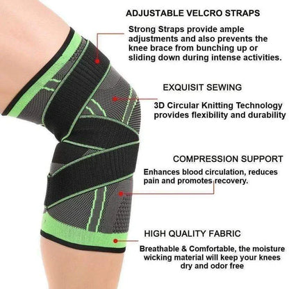 Belro knee brace compression sleeve with patella stability straps, designed for support and knee stabilization during activity.