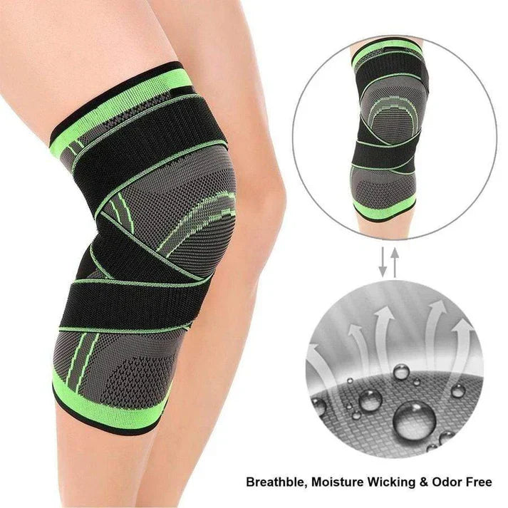 Belro knee brace compression sleeve with patella stability straps, designed for knee support and injury prevention.