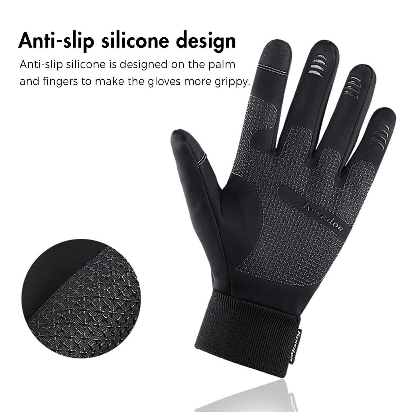 GETDECO waterproof winter cycling gloves with touchscreen fingertips and non-slip grip for cold weather riding.