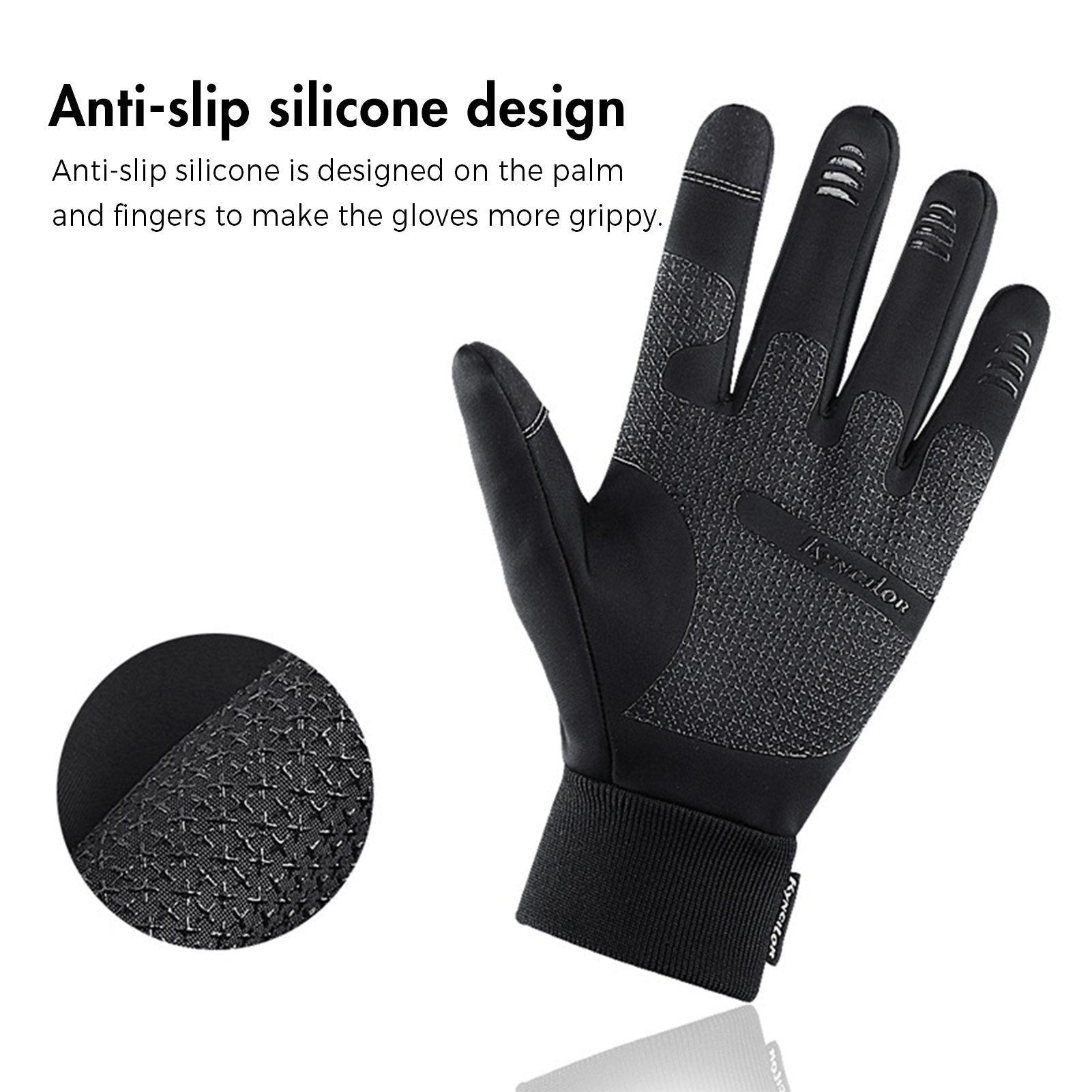GETDECO waterproof winter cycling gloves with touchscreen fingertips and non-slip grip for cold weather riding.