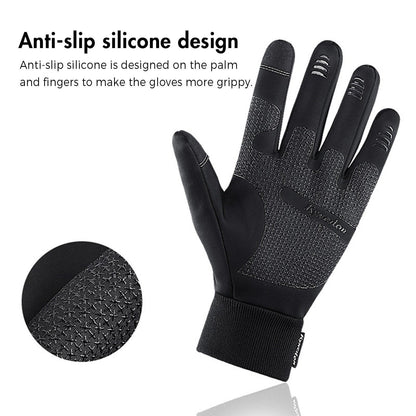 GETDECO waterproof winter cycling gloves with touchscreen fingertips and non-slip grip for cold weather riding.