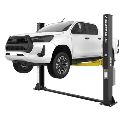 Casavibeo Bendpak GrandPrix GP-9LC 9000 lb capacity 2-post lift with sturdy metal arms and safety features, ready for vehicle lifting.