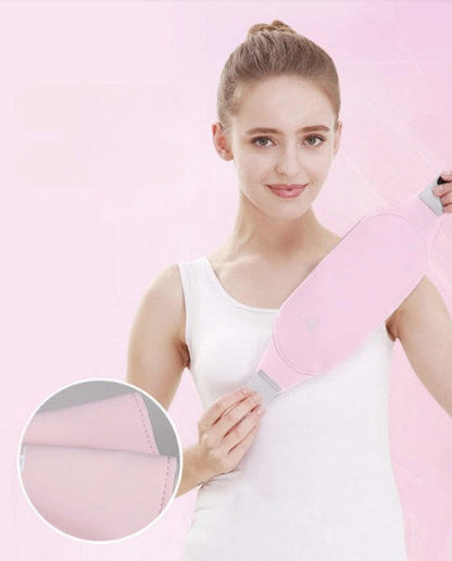 Belro menstrual heating belt in black, designed for pain relief during menstruation, with adjustable straps and soft fabric.