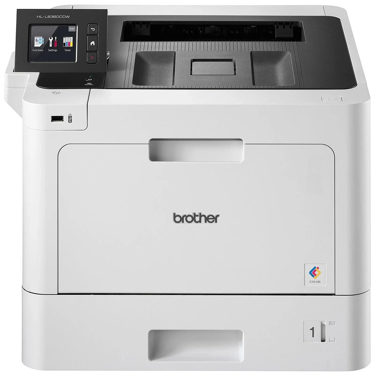 Brother HL-L8360CDW business color laser printer with multi-color output and sleek design, ideal for office use.