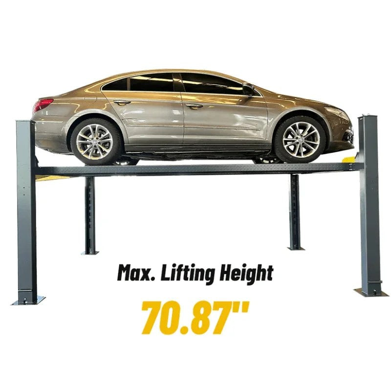 Casavibeo KT-4H850 4-post vehicle storage lift with 8,500lb capacity, showing the sturdy steel structure and lifting arms.