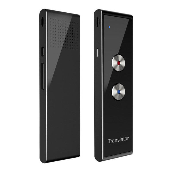 Belro portable voice translator device with a compact design, showing buttons and digital display for language translation.