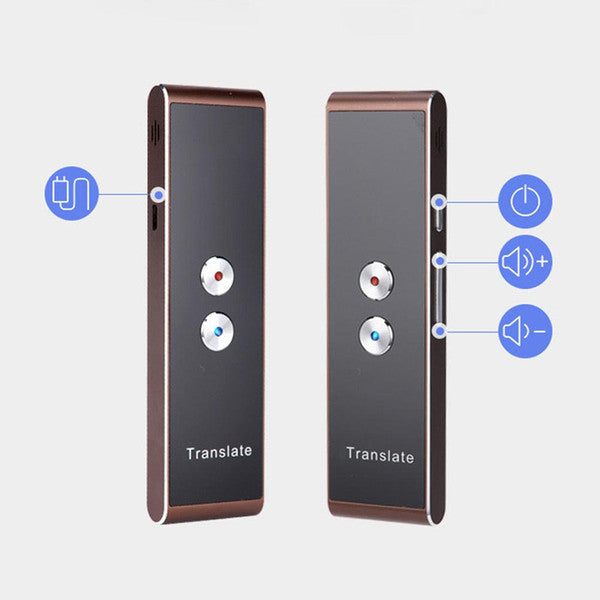 Belro portable voice translator device in black, featuring a compact design and multilingual display for instant language translation.