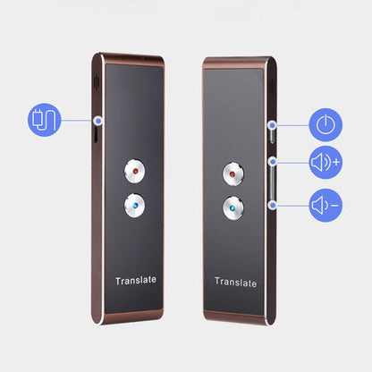 Belro portable voice translator device in black, featuring a compact design and multilingual display for instant language translation.