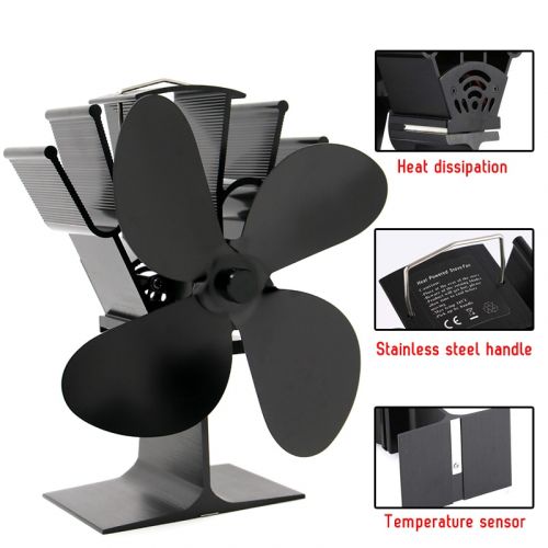 Belro heat powered fireplace fan for outdoor heating, shown on a home outdoor patio, enhancing heat circulation efficiently.