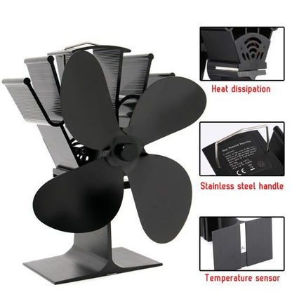 Belro heat powered fireplace fan for outdoor heating, shown on a home outdoor patio, enhancing heat circulation efficiently.