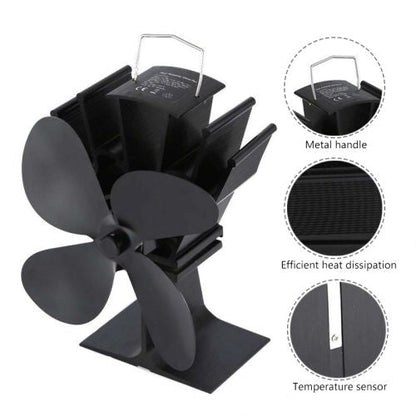 Belro heat powered fireplace fan in use, boosting heat circulation to warm a home efficiently in the outdoor home and garden setting.