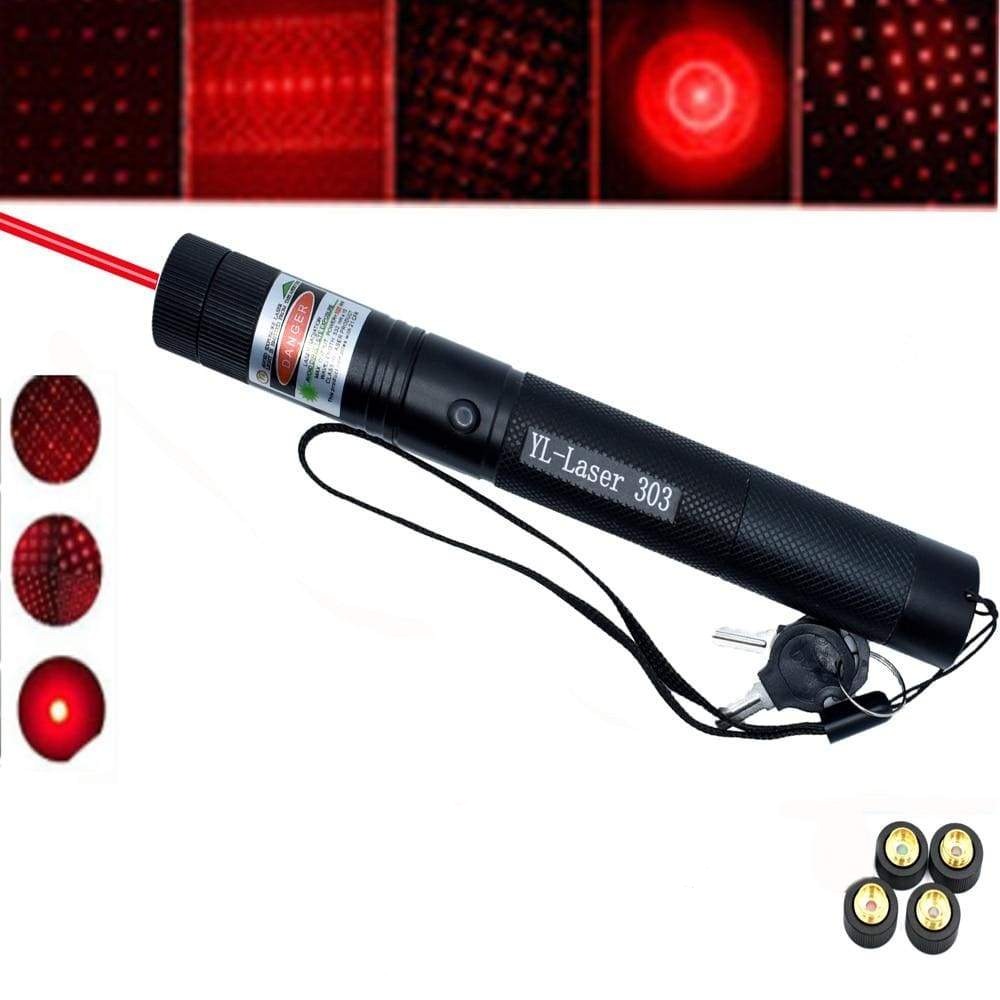 Red high-power Laser 303 pointer by Belro, featuring four caps, designed for office and stationery use.