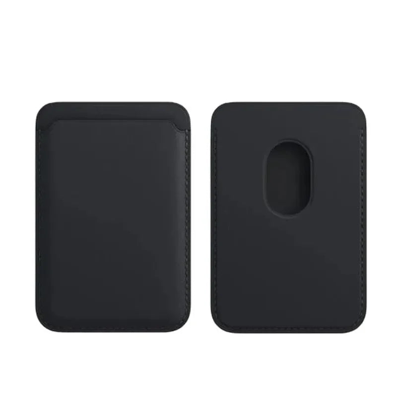 Black leather magnetic card holder wallet for iPhone by Belro, compact accessory with card slots and sleek design.