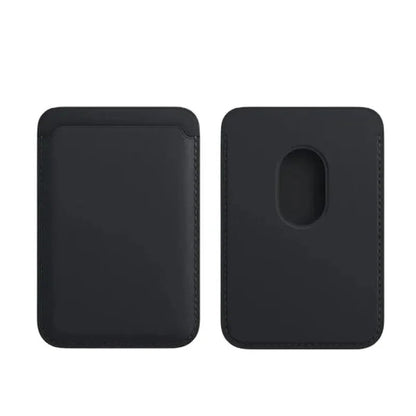 Black leather magnetic card holder wallet for iPhone by Belro, compact accessory with card slots and sleek design.