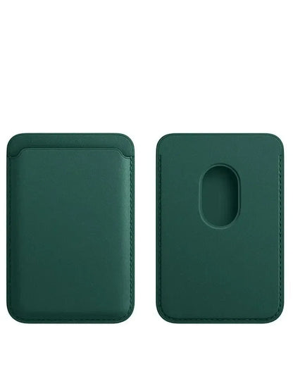 Green leather magnetic card holder wallet for iPhone by Belro, featuring a sleek compact design for storing cards and cash.