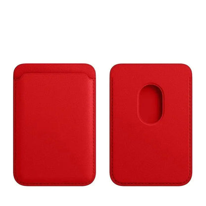 Red leather Magnetic Card Holder Wallet for iPhone by Belro, compact accessory with secure magnetic closure and card storage.