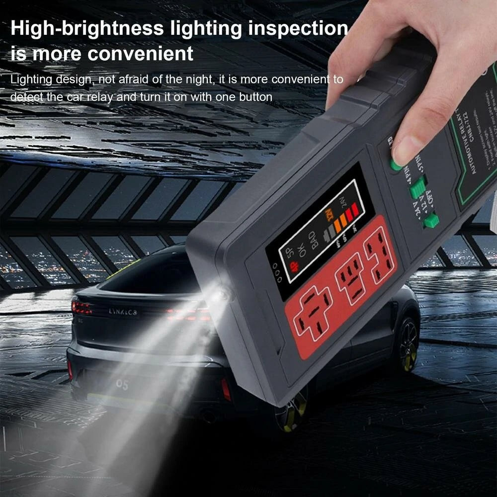 GETDECO LED display car relay tester for 12V/24V vehicles, 4-pin and 5-pin automotive relay testing tool with large capacity battery