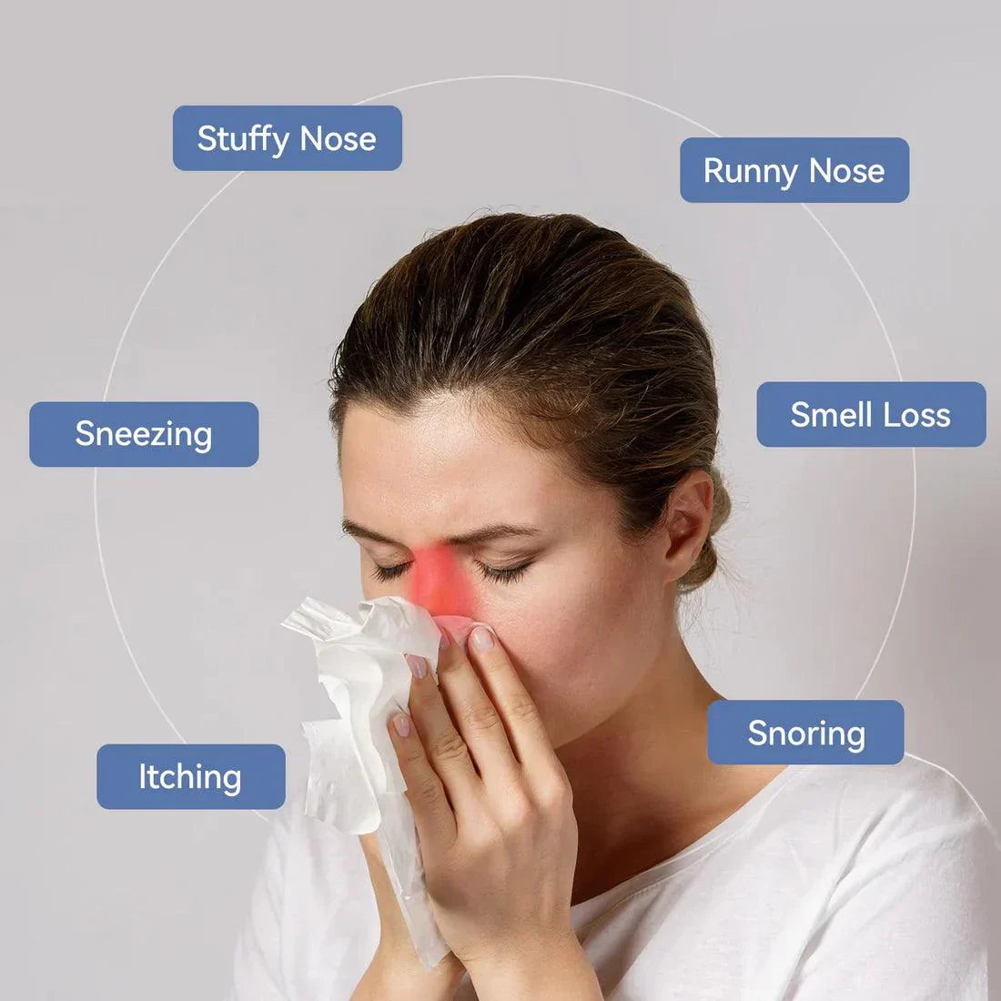 Infrared nasal device by Belro for sinus and allergy relief, shown with LED therapy technology for targeted nasal treatment.