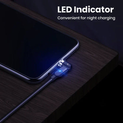 Belro Do-It-All Cable 3.0 charging cable with LED indicator for iPhone, Android, and Type C devices, showing LED light in use.