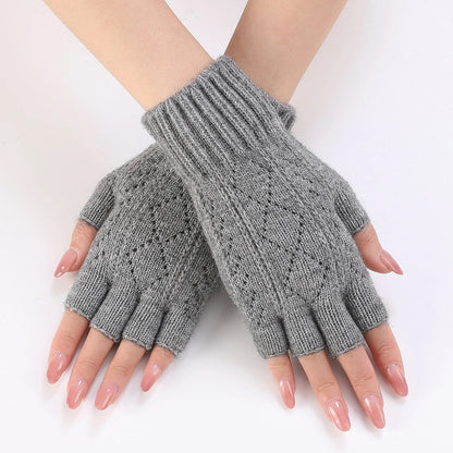Light gray Belro soft knit fingerless gloves for winter, cozy accessory for warmth and style.