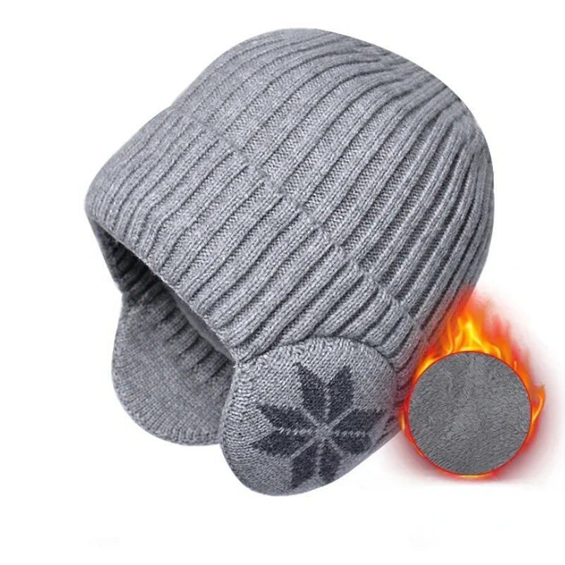 Light grey Belro unisex winter knit beanie with ear protection, cozy accessory for cold weather.