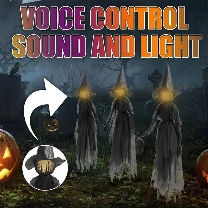 Lighted Halloween witch stake decoration by Belro featuring a spooky witch figure for outdoor Halloween decor.
