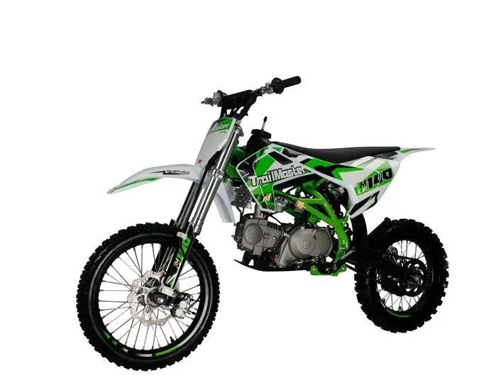 Casavibeo TrailMaster LK140 140cc dirt bike for kids, showing the black and red motorcycle with rugged tires and sporty design.