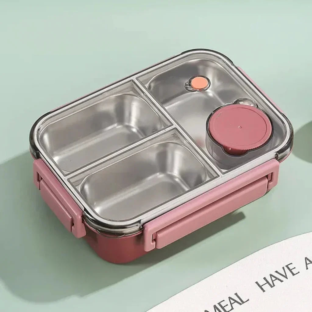 DecorsDeluxe stainless steel bento lunch box with leakproof compartments for convenient kitchen storage and meal organization.