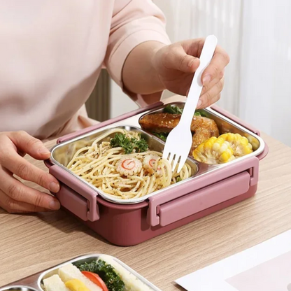 DecorsDeluxe stainless steel bento lunch box with multiple compartments and leakproof design for meal storage.