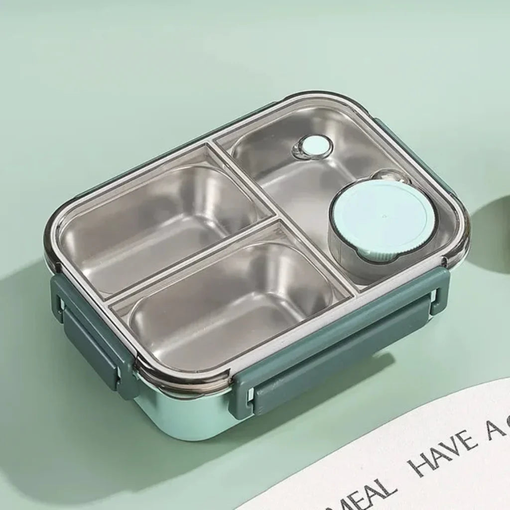 DecorsDeluxe stainless steel bento lunch box with multiple compartments and leakproof design for meal storage.