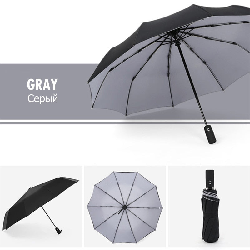 Belro windproof umbrella open, showcasing its sturdy canopy and ergonomic handle, designed for durable rain protection.