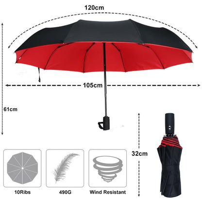 Belro windproof umbrella with sturdy canopy, compact design, and ergonomic handle for protection against strong winds.