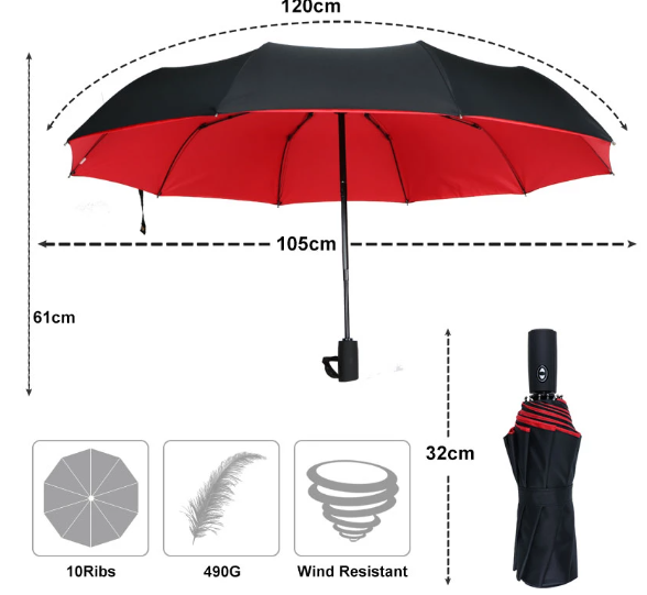Belro windproof umbrella with sturdy canopy and curved handle, ideal for rainy weather and strong winds.